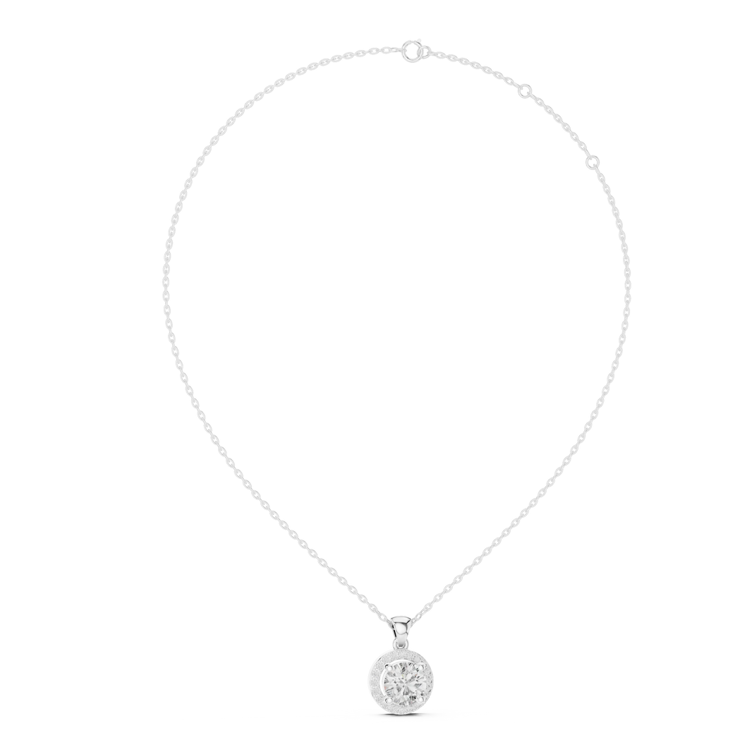 Round Halo Moissanite Pendant in white 925 sterling silver, view 1