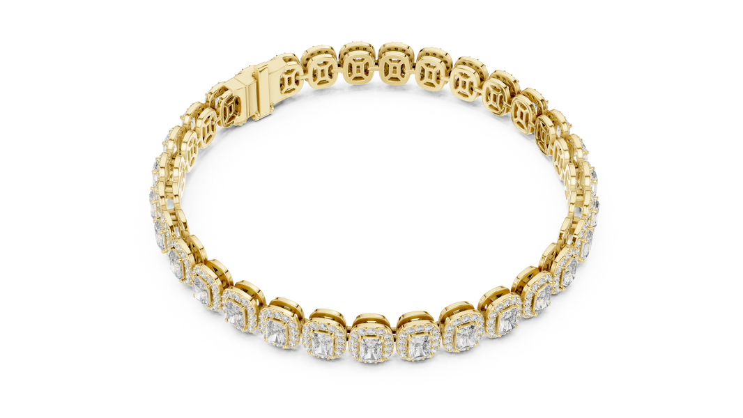 Radiant Cut Halo Moissanite Tennis Bracelet in yellow 925 sterling silver, view 3