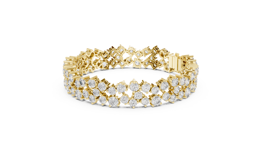 Double Row Round Moissanite Cluster Bracelet in yellow 925 sterling silver, view 2
