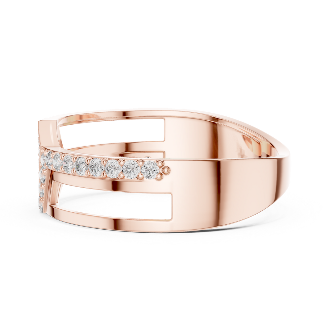 Crossover Pavé Panel Moissanite Band in rose 925 sterling silver, view 3