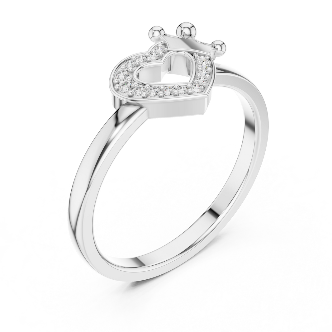 Crowned Heart Pavé Moissanite Ring in white 925 sterling silver, view 2