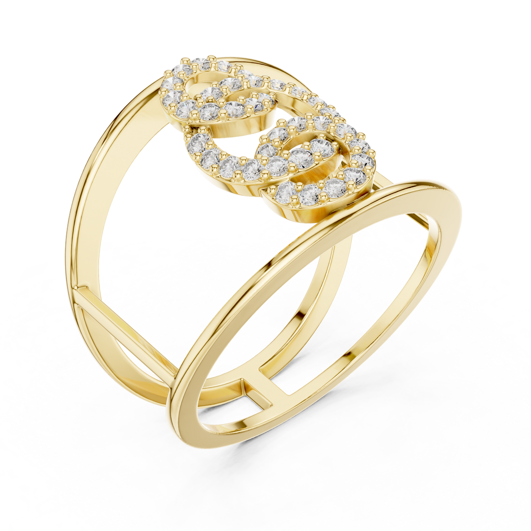 Interlocking Circles Cage Moissanite Ring in yellow 925 sterling silver, view 2