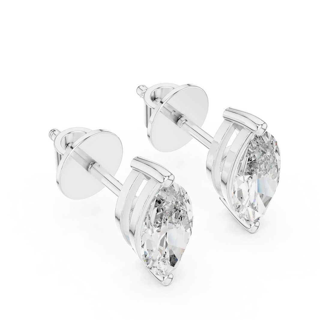 Marquise moissanite stud earrings in white 925 sterling silver, view 2