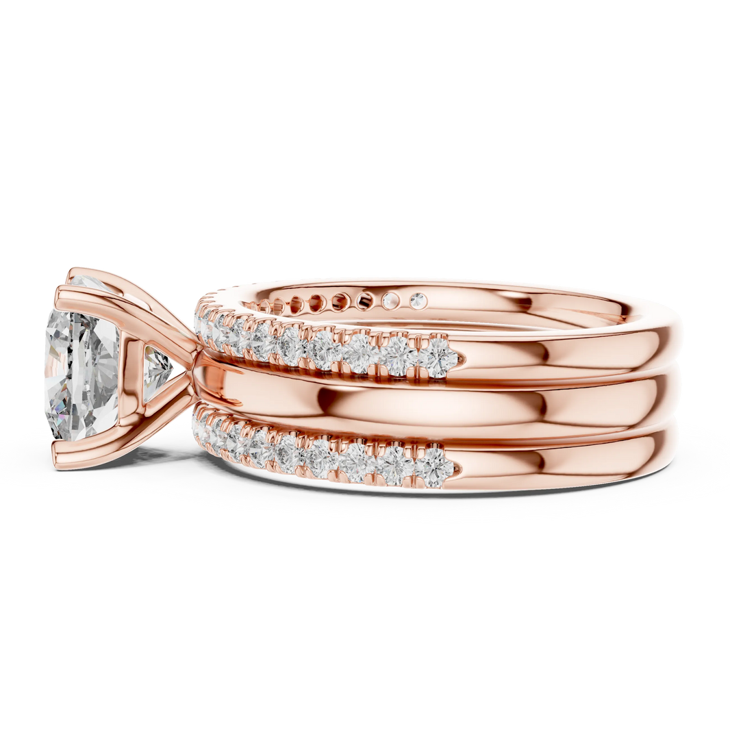 Cushion Cut Solitaire Moissanite Ring with Double Pavé Band in rose 925 sterling silver, view 3