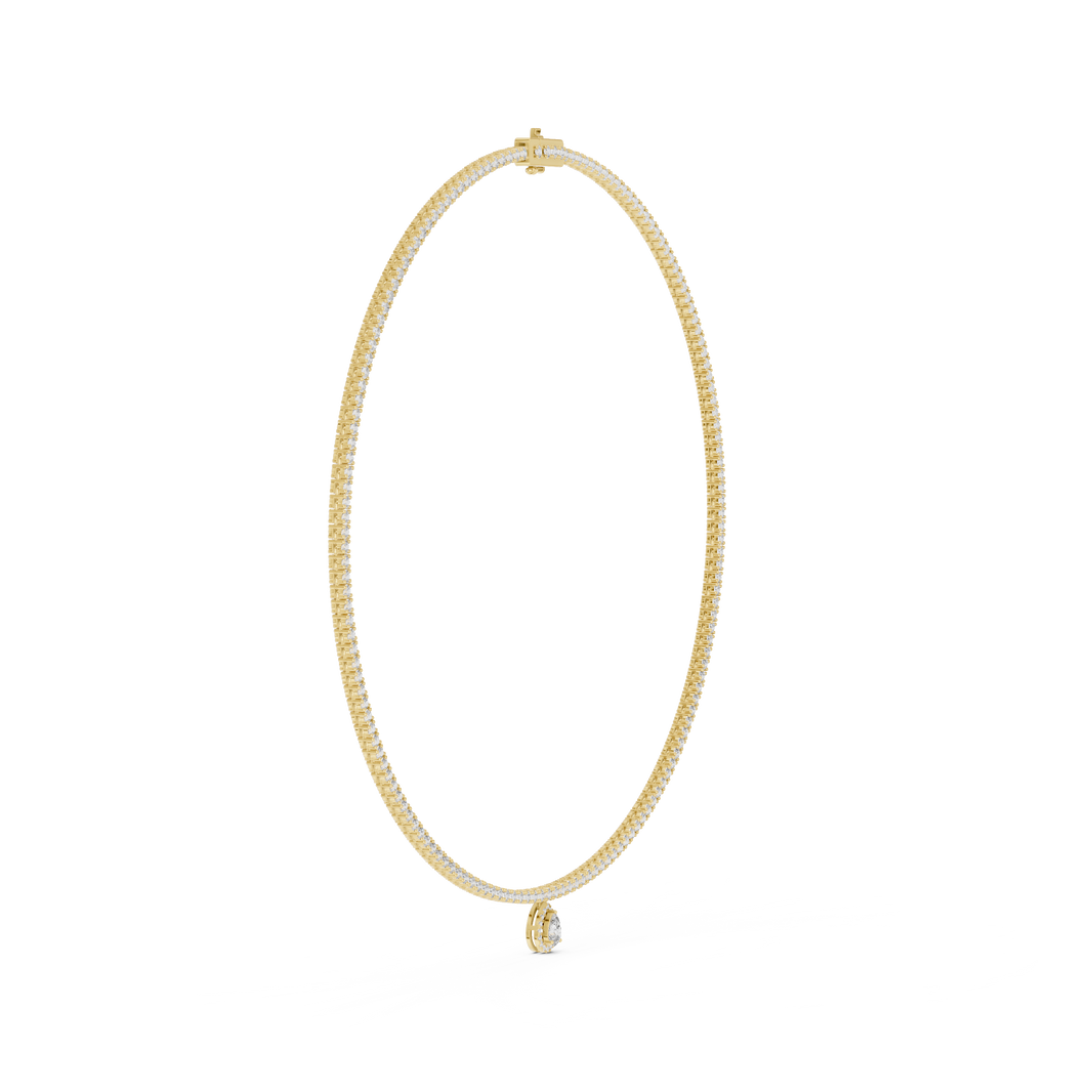 Round Tennis Necklace with Pear Drop in yellow 925 sterling silver, view 3