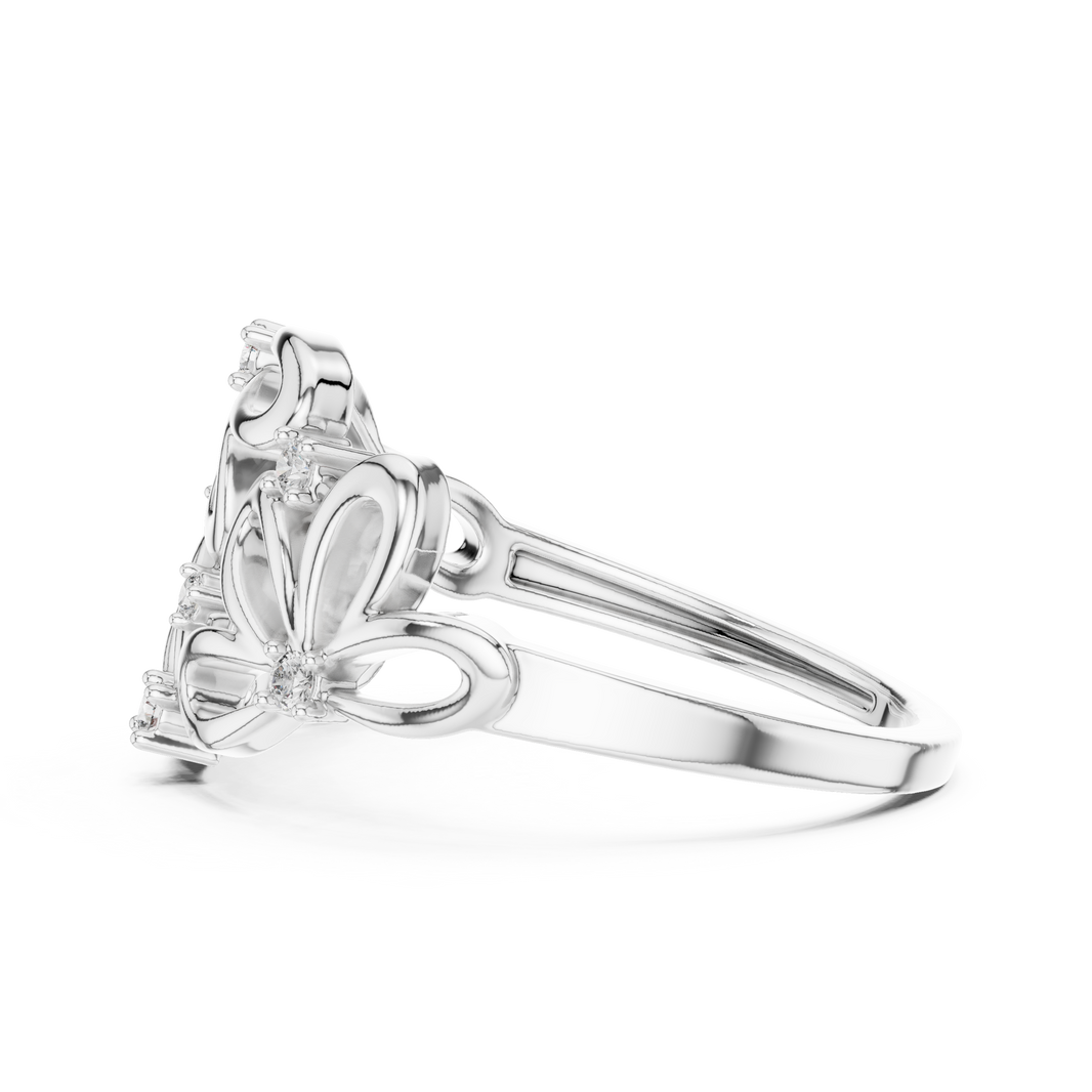 Open Flower Cluster Moissanite Ring in white 925 sterling silver, view 3