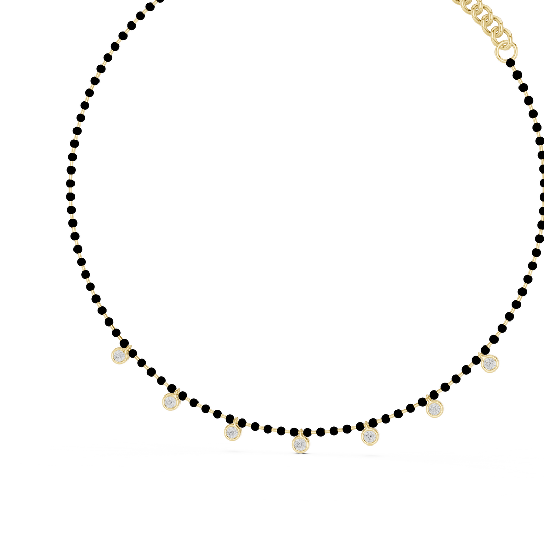 Bezel Station Bead Chain Necklace in yellow 925 sterling silver, view 2
