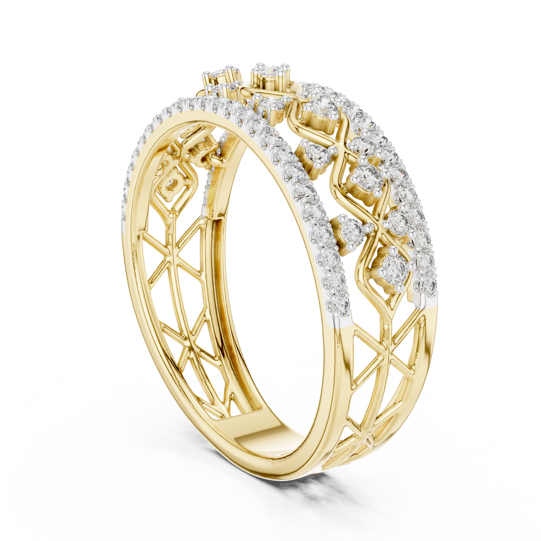 Triple Row Openwork Moissanite Band in yellow 925 sterling silver, view 1