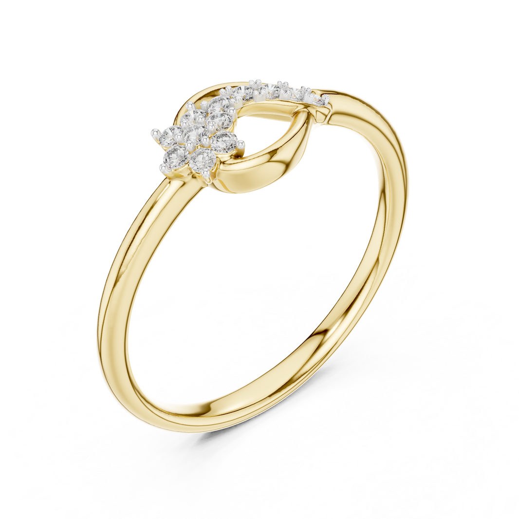Flower Cluster Teardrop Bypass Moissanite Ring in yellow 925 sterling silver, view 2