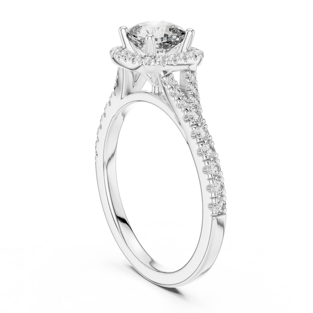 Cushion Halo Moissanite Engagement Ring in white 925 sterling silver, view 1