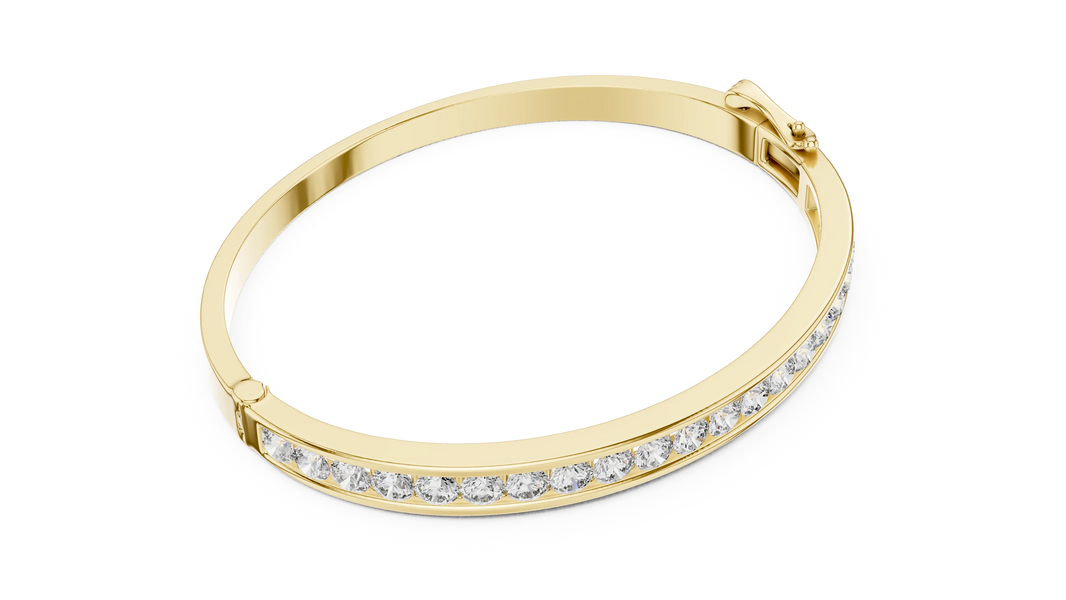 Channel Set Round Moissanite Hinged Bangle in yellow 925 sterling silver, view 3
