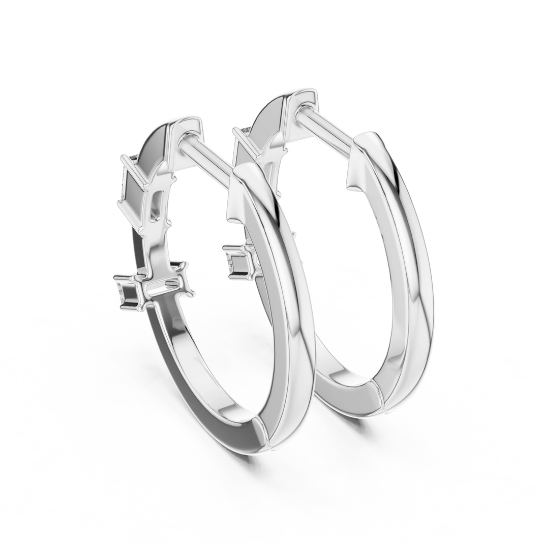 Baguette moissanite hoop earrings in white 925 sterling silver, view 3