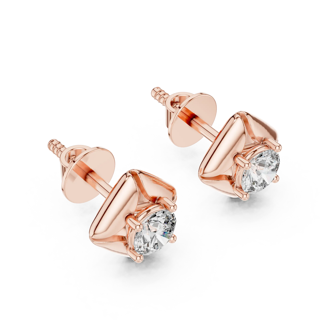 Round moissanite petal frame stud earrings in rose 925 sterling silver, view 2