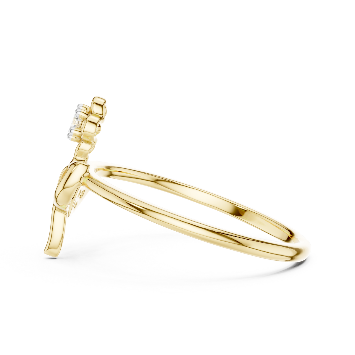 Flower on Stem Moissanite Ring in yellow 925 sterling silver, view 3