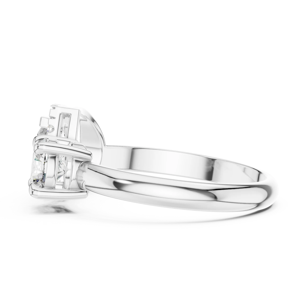 Pear Halo and Round Toi et Moi Moissanite Ring in white 925 sterling silver, view 3