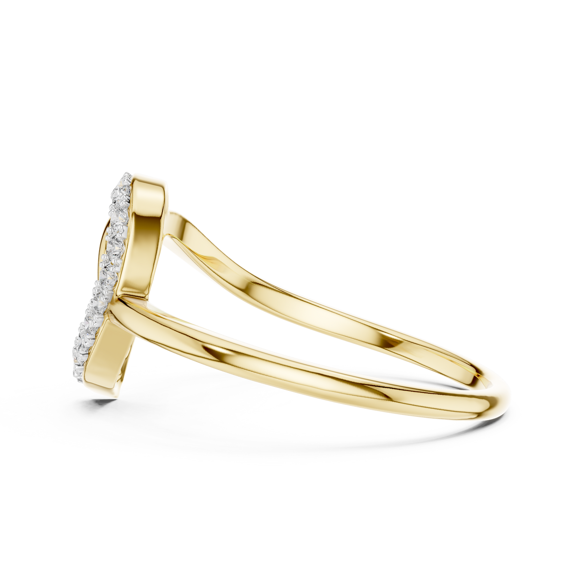 Asymmetric Pavé Heart Moissanite Ring in yellow 925 sterling silver, view 3