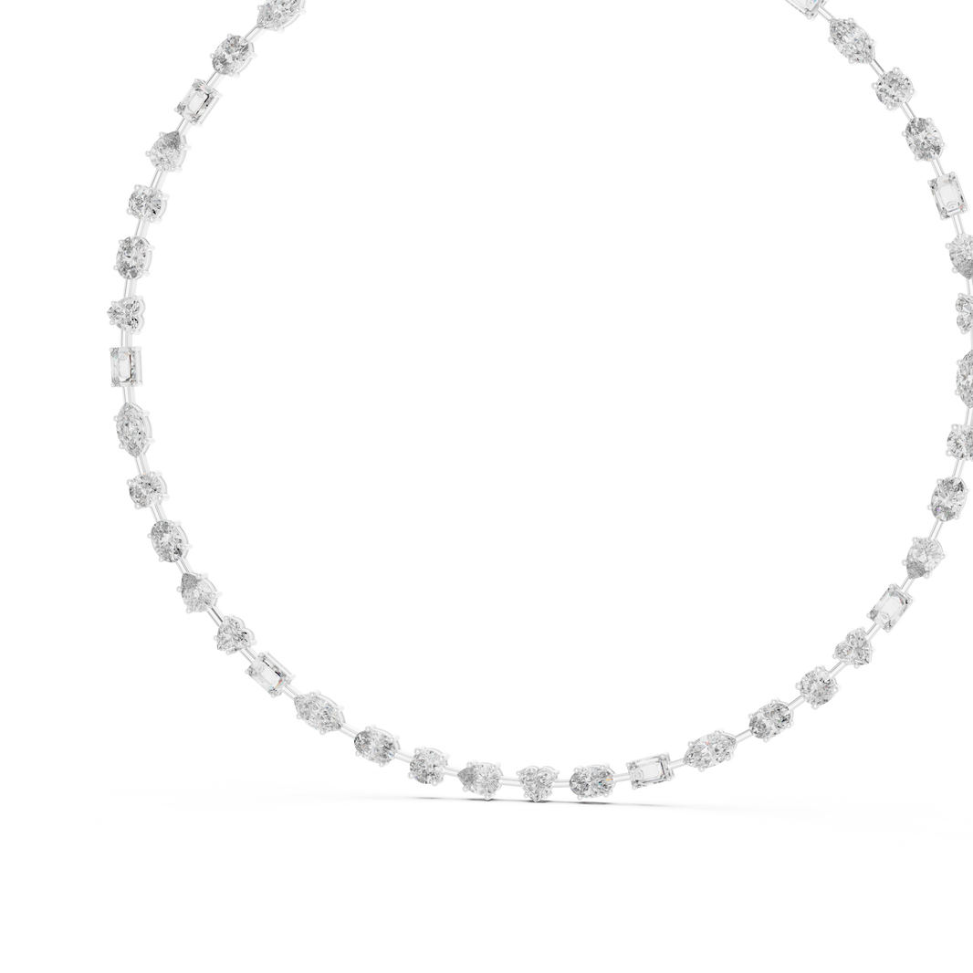 Mixed Shape Tennis Necklace in white 925 sterling silver, view 2