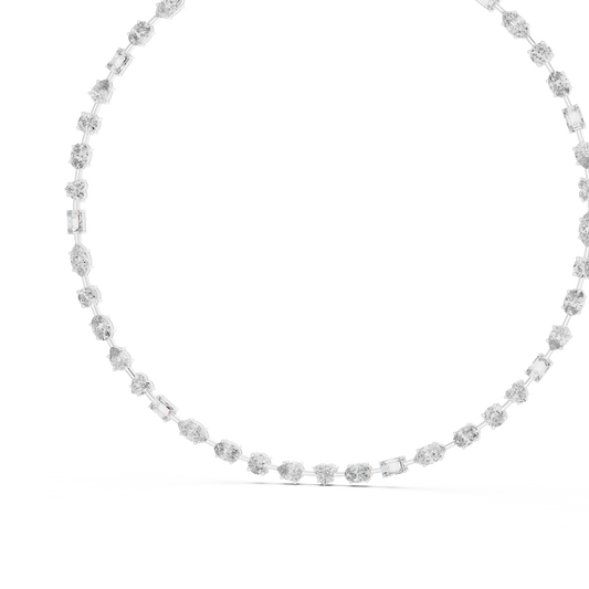 Mixed Shape Tennis Necklace in white 925 sterling silver, view 2