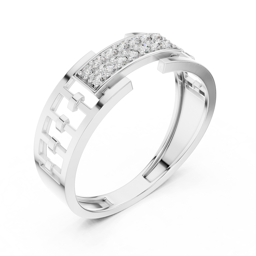 Men's Double-Row Pavé Plaque Openwork Moissanite Band in white 925 sterling silver, view 2