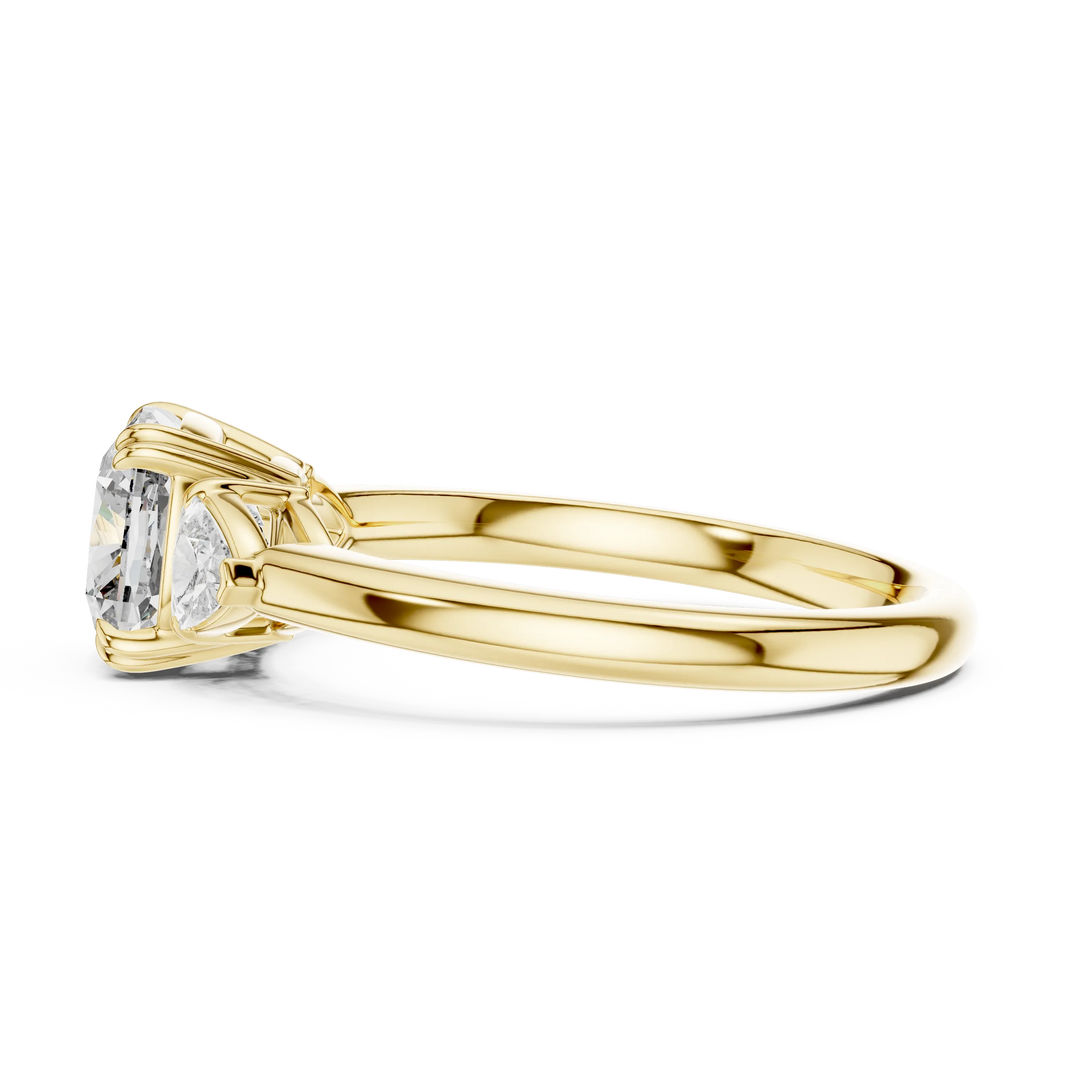 Cushion and Trillion Three Stone Moissanite Ring in yellow 925 sterling silver, view 3
