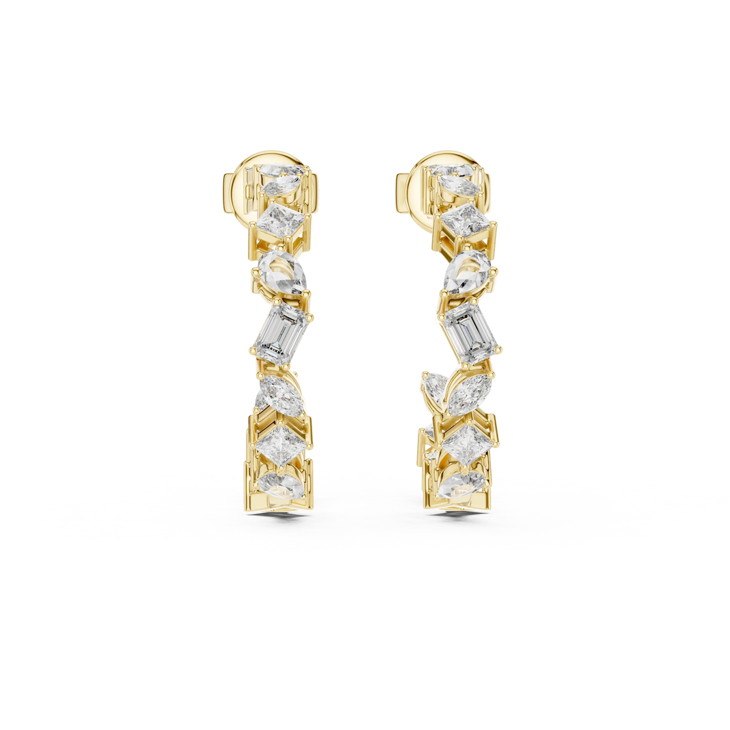 Mixed shape moissanite front hoop earrings in yellow 925 sterling silver, view 4