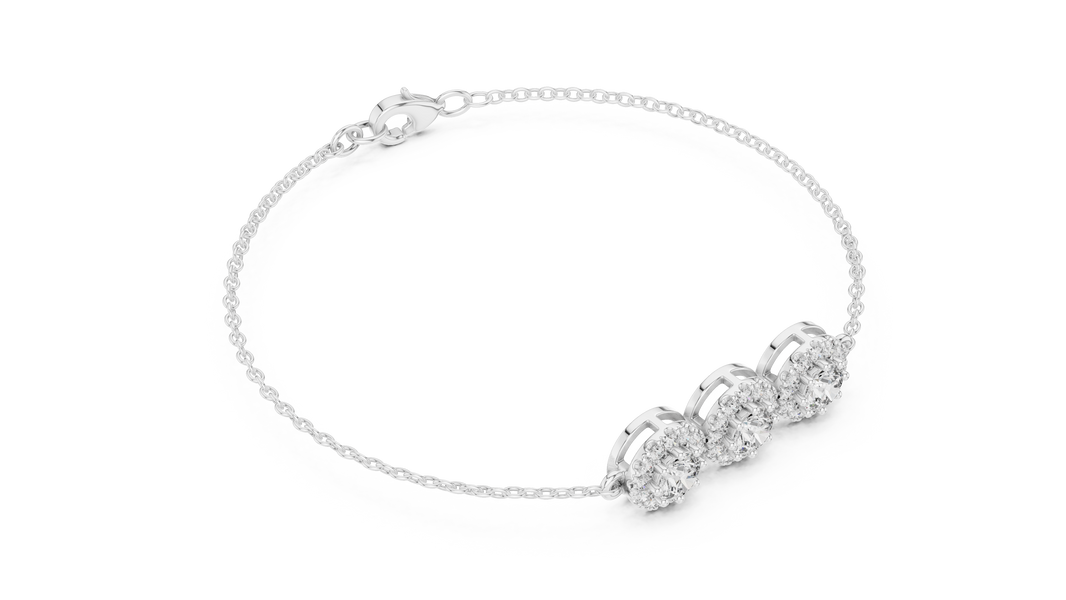 Triple Halo Moissanite Chain Bracelet in white 925 sterling silver, view 3
