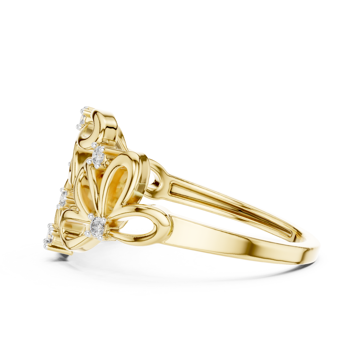 Open Flower Cluster Moissanite Ring in yellow 925 sterling silver, view 3