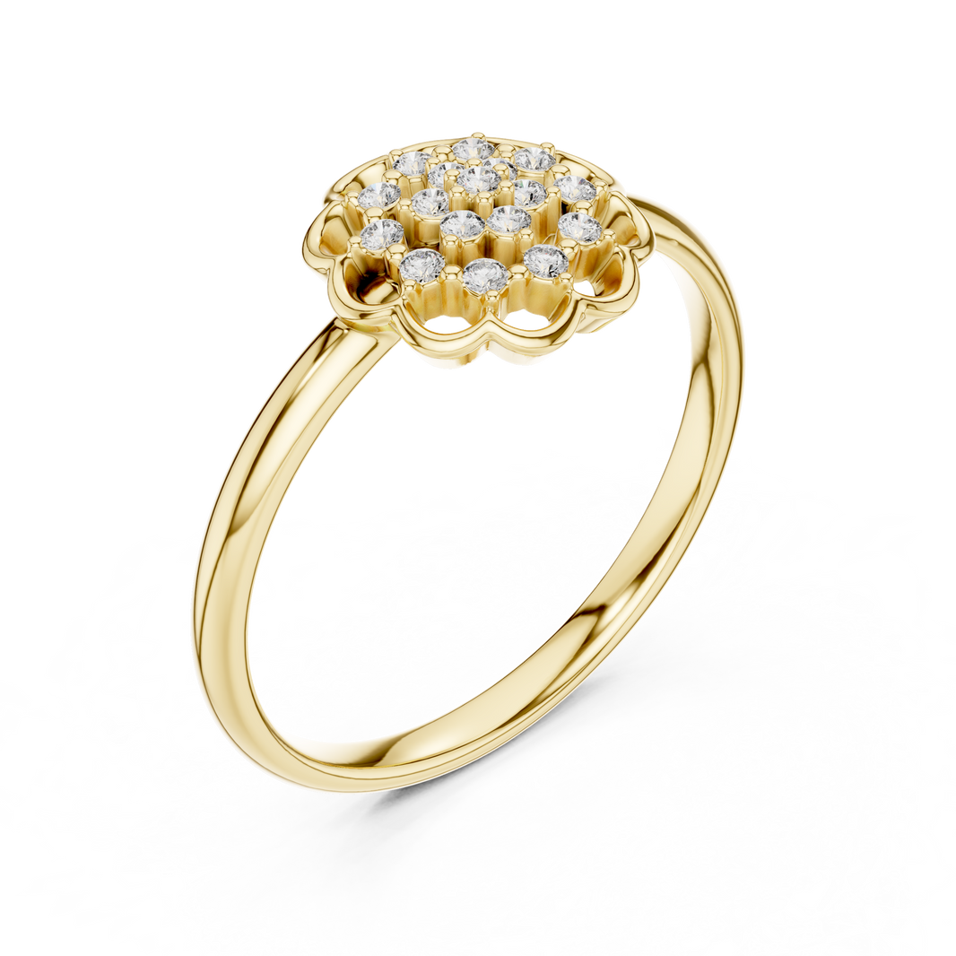 Scalloped Flower Pavé Moissanite Ring in yellow 925 sterling silver, view 2