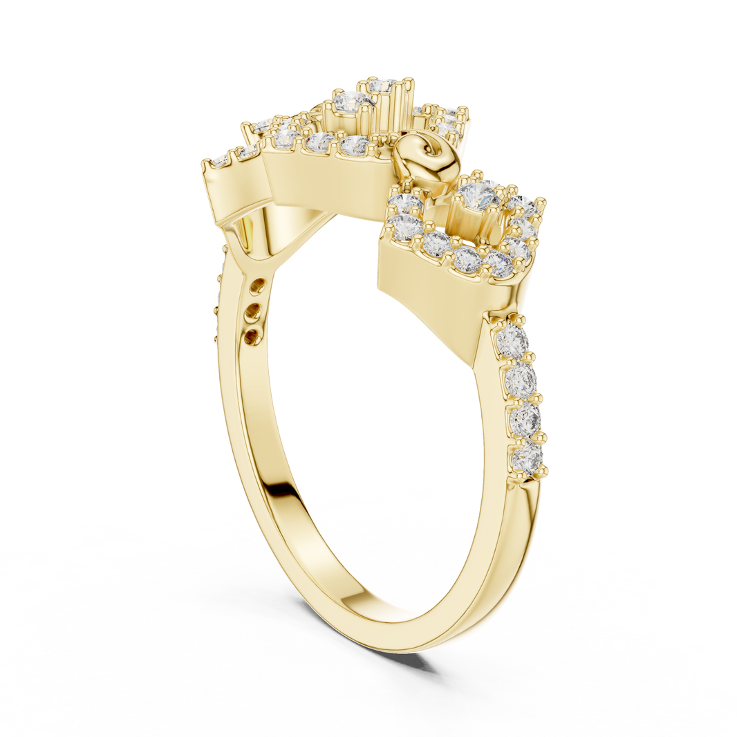 Linked Rhombus Frames Pavé Moissanite Ring in yellow 925 sterling silver, view 1
