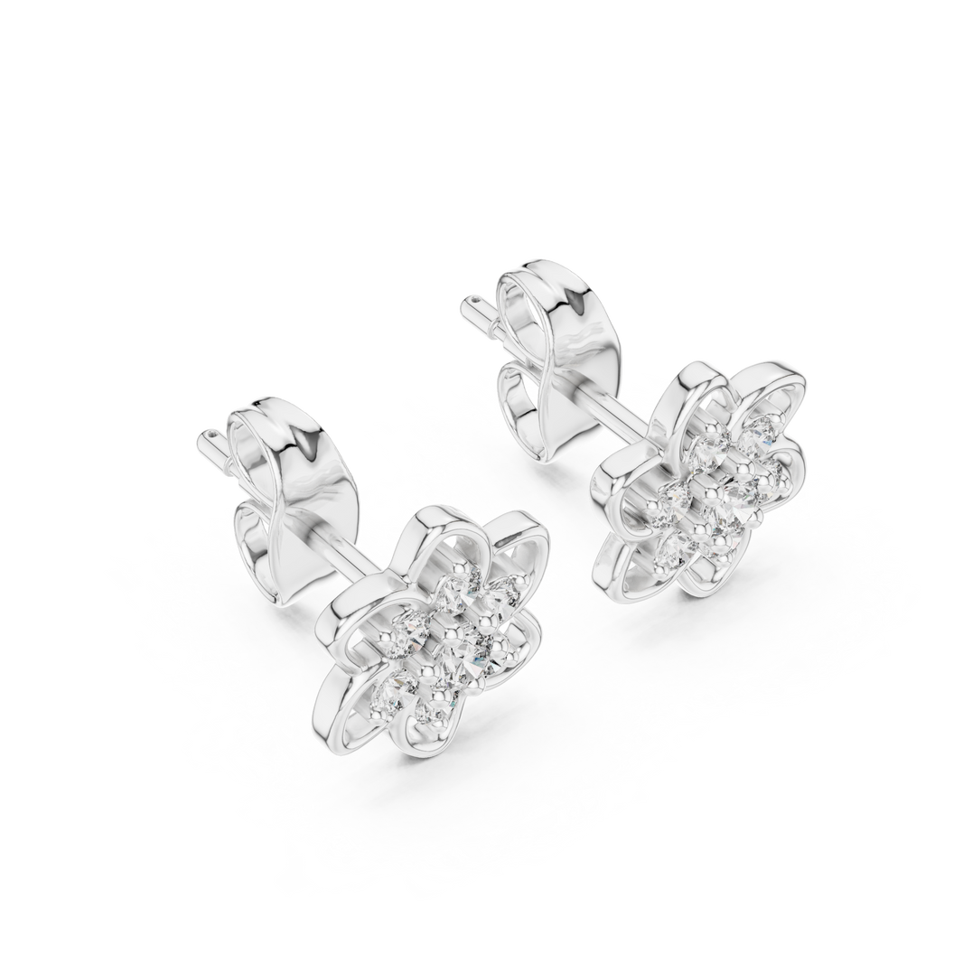 Moissanite Flower Cluster Stud Earrings in white 925 sterling silver, view 2