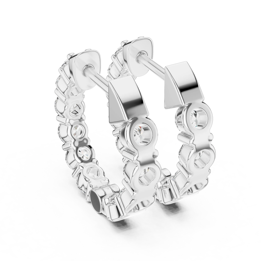 Moissanite inside out hoop earrings in white 925 sterling silver, view 3