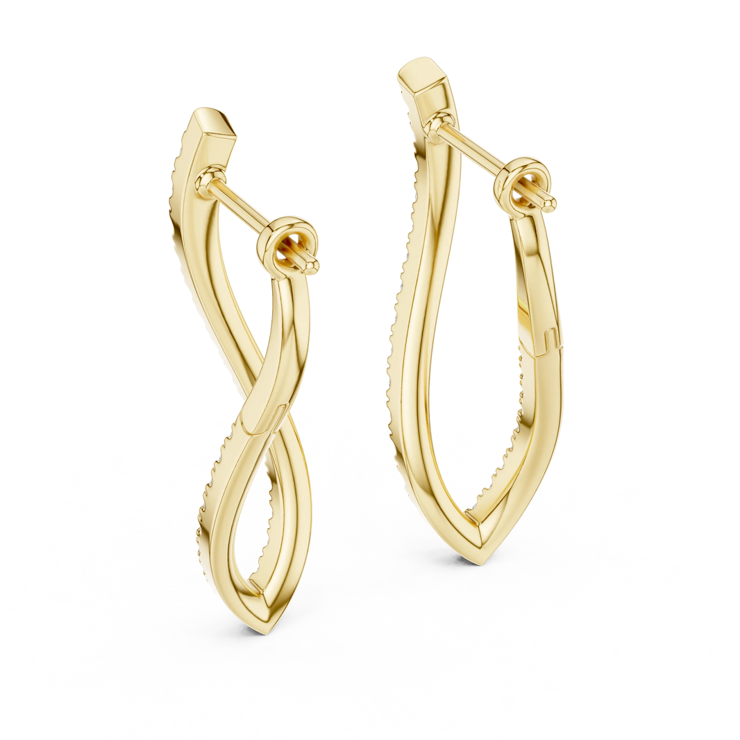 Moissanite twisted pave hoop earrings in yellow 925 sterling silver, view 3