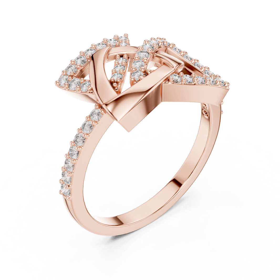 Interlocking Triangle Pavé Moissanite Ring in rose 925 sterling silver, view 2