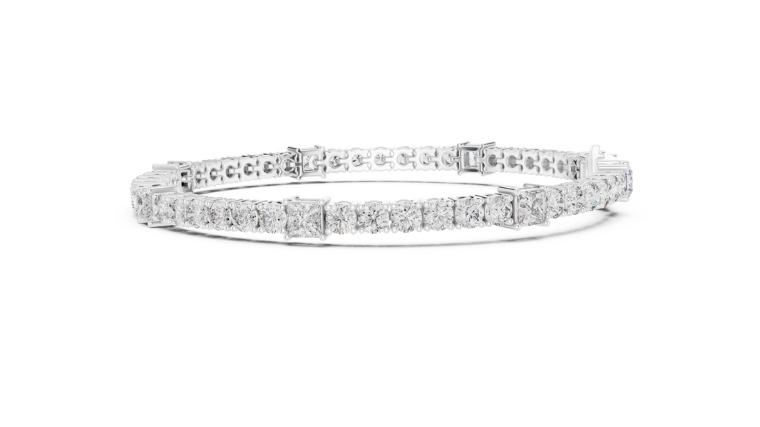 Princess Station Round Moissanite Tennis Bracelet in white 925 sterling silver, view 4