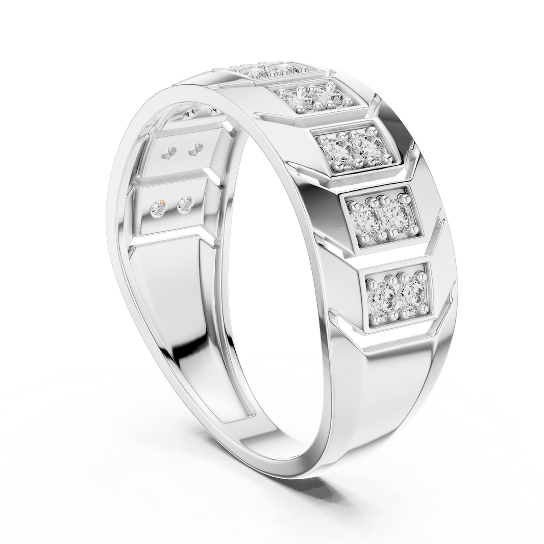 Chevron Station Moissanite Statement Band in white 925 sterling silver, view 1