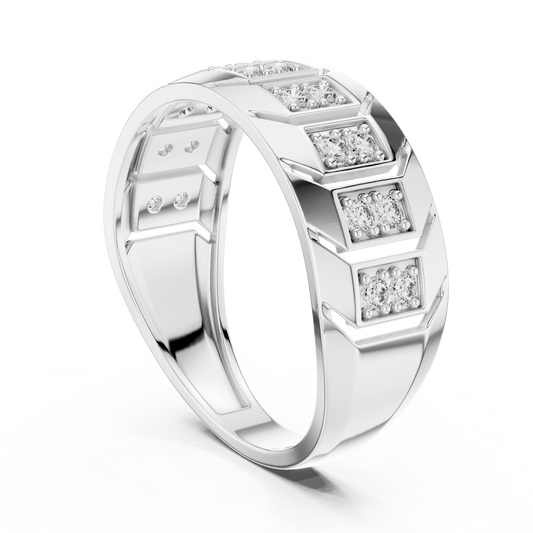 Chevron Station Moissanite Statement Band in white 925 sterling silver, view 1