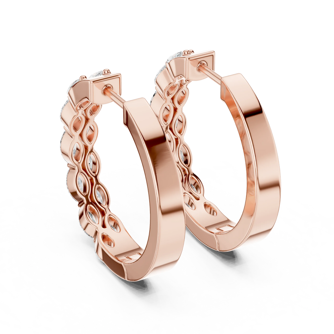 Marquise moissanite double row hoop earrings in rose 925 sterling silver, view 3