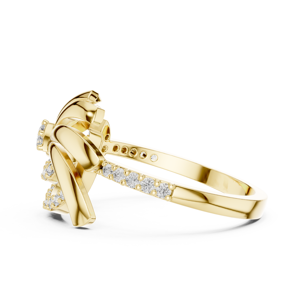 Pinwheel Swirl Flower Pavé Moissanite Ring in yellow 925 sterling silver, view 3