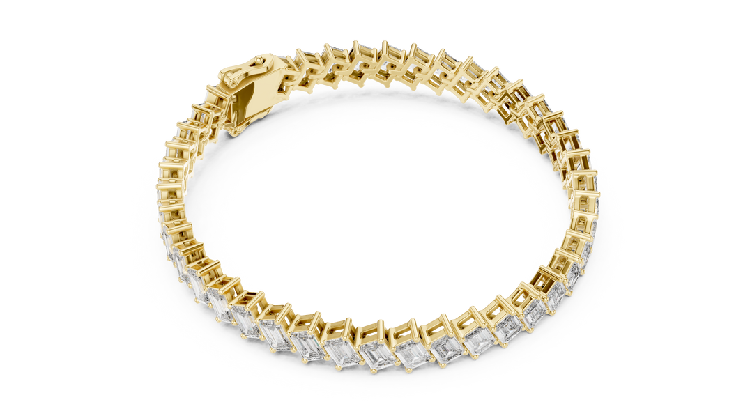 Diagonal Emerald Cut Moissanite Tennis Bracelet in yellow 925 sterling silver, view 3