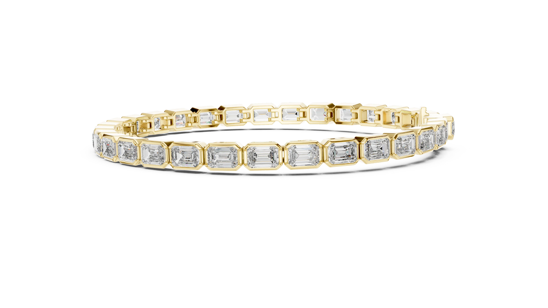 Emerald Cut Bezel Moissanite Tennis Bracelet in yellow 925 sterling silver, view 4