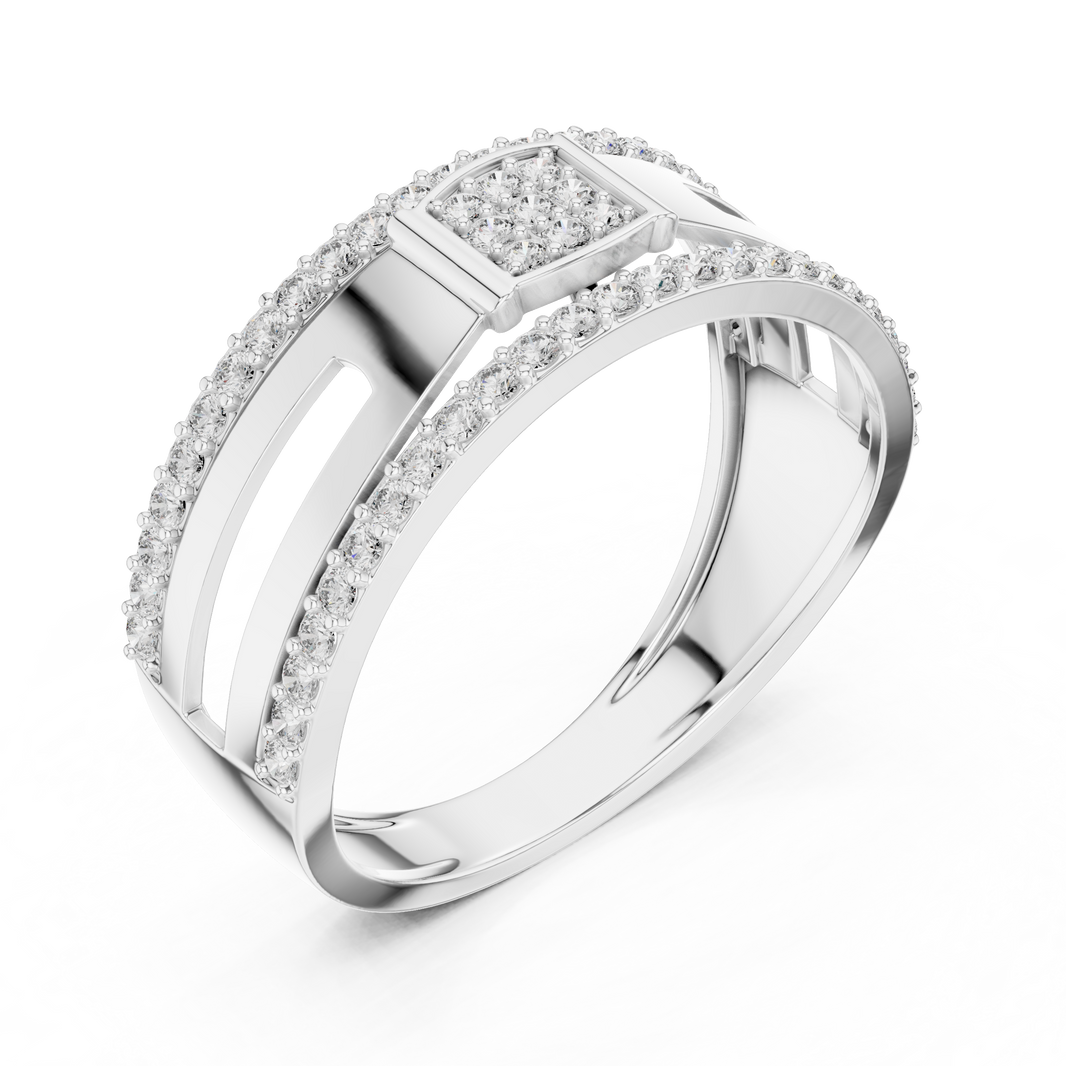 Square Cluster Double-Row Moissanite Band in white 925 sterling silver, view 2
