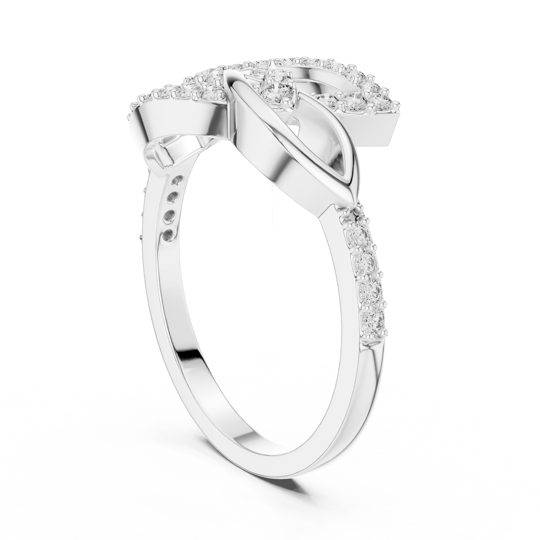Interlaced Leaf Crossover Moissanite Ring in white 925 sterling silver, view 1