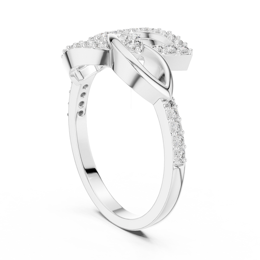 Interlaced Leaf Crossover Moissanite Ring in white 925 sterling silver, view 1