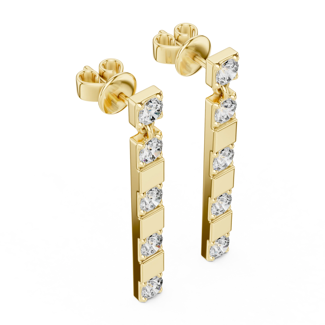 Moissanite bar drop earrings in yellow 925 sterling silver, view 2