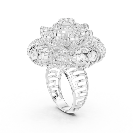 Flower Cluster Moissanite Cocktail Ring in white 925 sterling silver, view 1