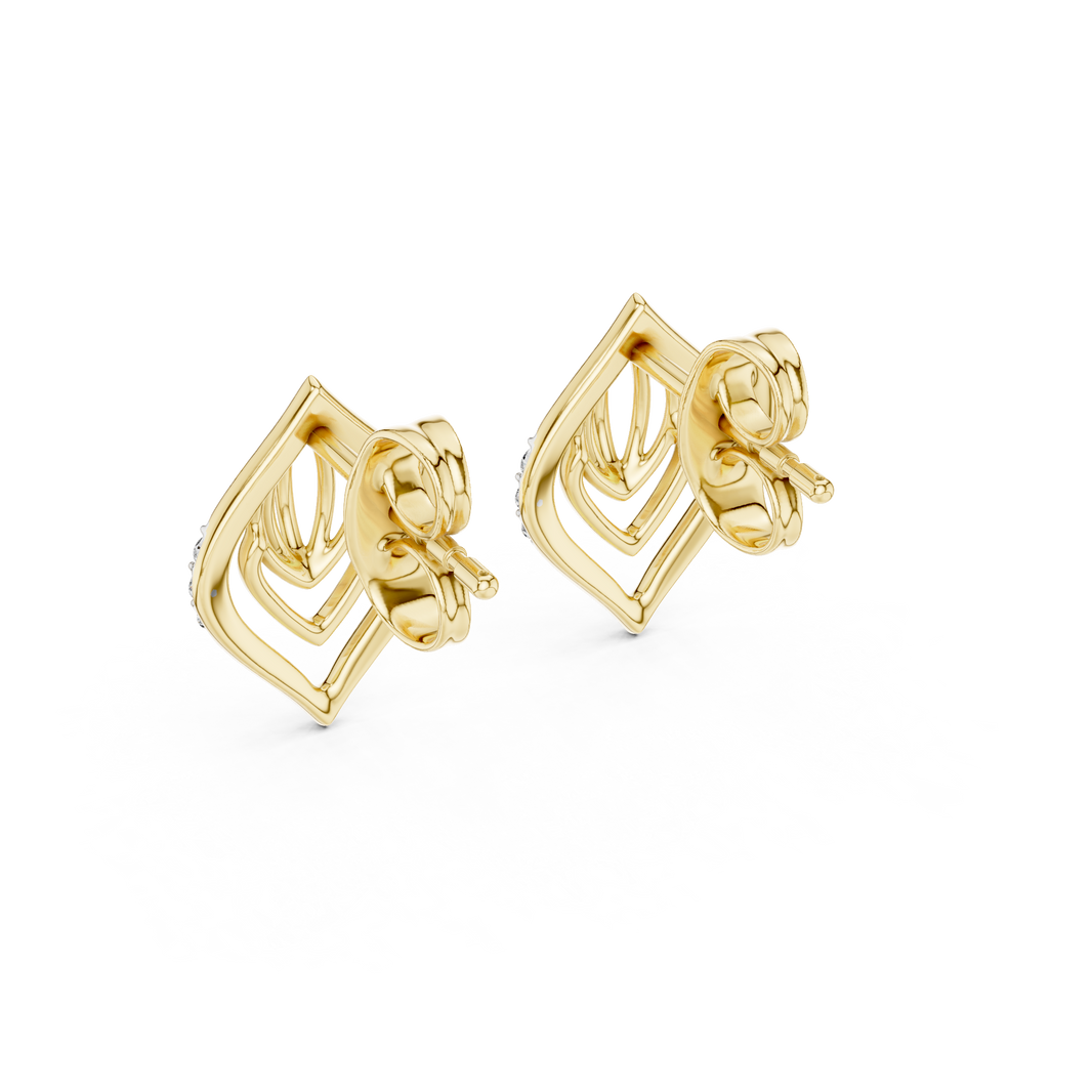 Moissanite Open Leaf Stud Earrings in yellow 925 sterling silver, view 3