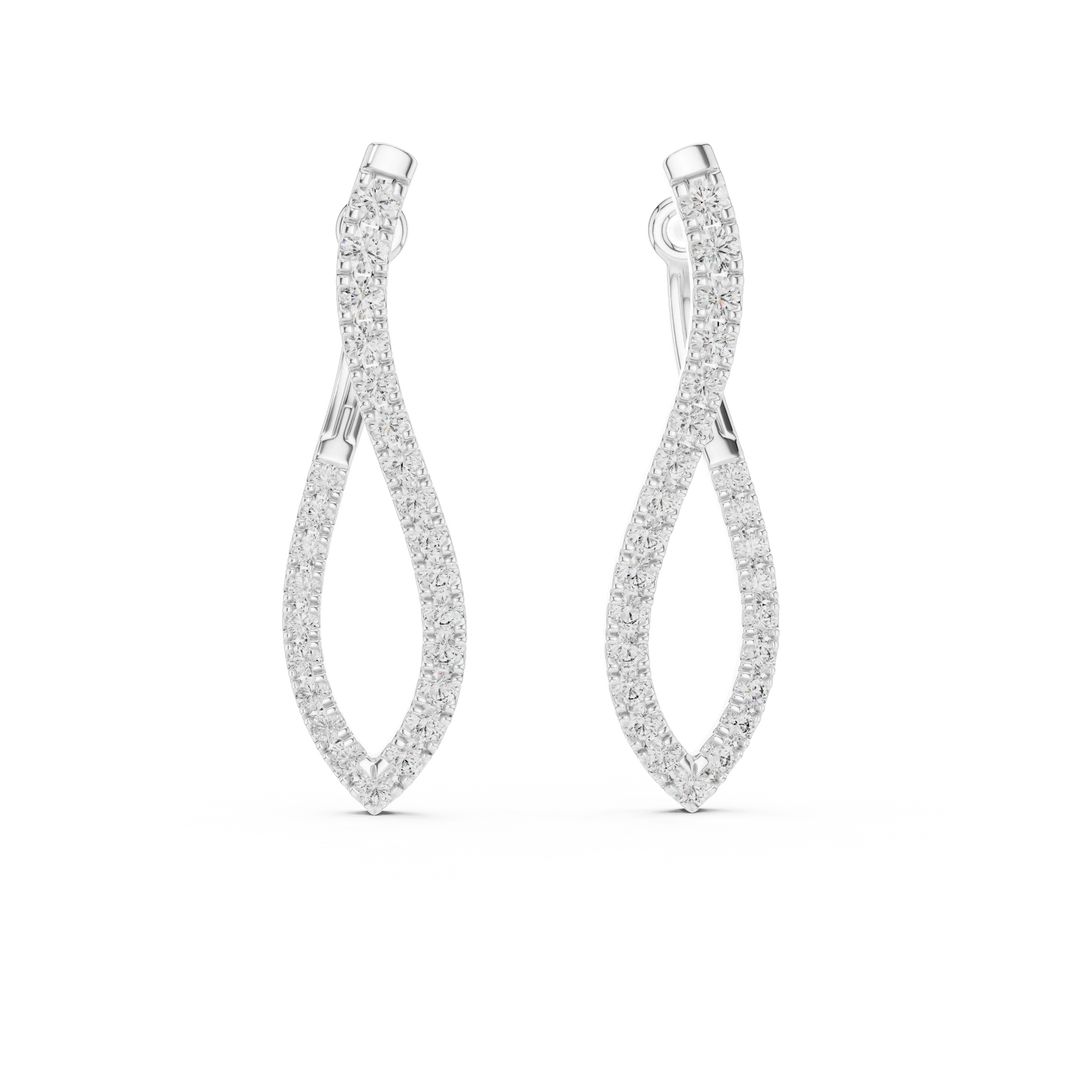 Moissanite twisted pave hoop earrings in white 925 sterling silver, view 4