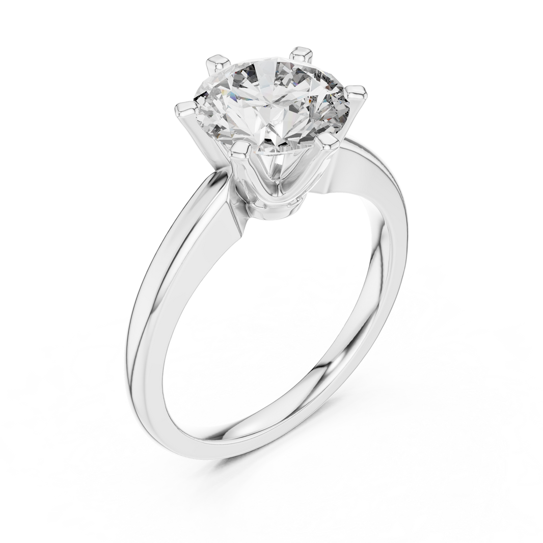 Round Six Prong Moissanite Solitaire Ring in white 925 sterling silver, view 2