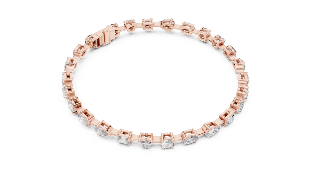 Mixed Shape Moissanite Tennis Bracelet in rose 925 sterling silver, view 3