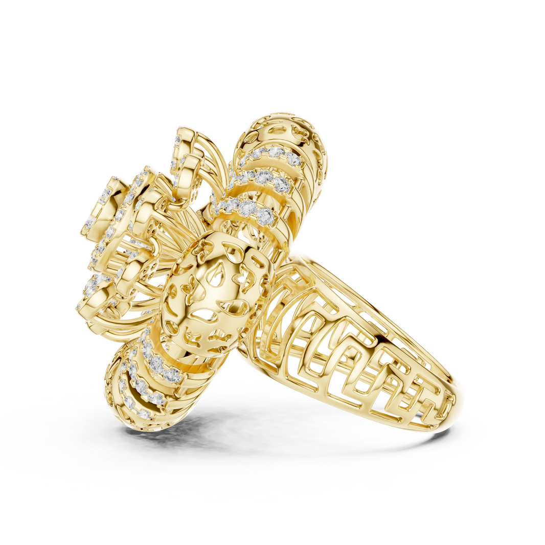 Flower Cluster Moissanite Cocktail Ring in yellow 925 sterling silver, view 3